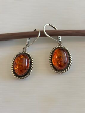 Sterling Silver Baltic Amber Lever Back Earrings